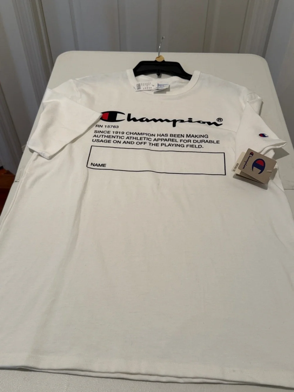NWT Champion White Heritage Graphic Logo Short Sleeve Tee Rare Find Y2K L Summer - Picture 15 of 15